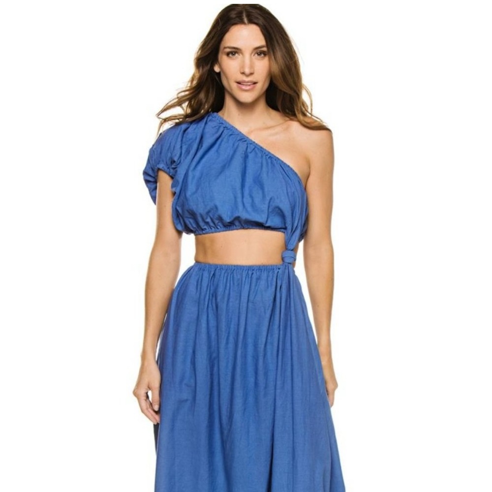 FARM Rio Blue one shoulder  Maxi Dress